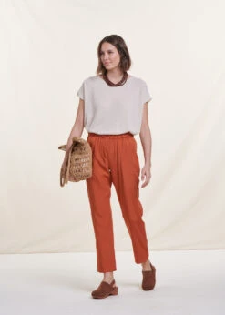 Pantalon Fluide Orange En Lyocell