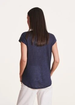 T-shirt Bleu Marine En Lin Manches Courtes -Mode Soldes Boutique FA TS DAVIA 608 b