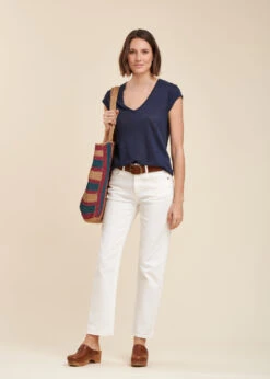 T-shirt Bleu Marine En Lin Manches Courtes -Mode Soldes Boutique FA TS DAVIA 608 c aa358db2 2125 481d 8ee6 8da6466ef4cb