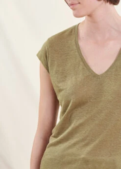 T-shirt Kaki En Lin Manches Courtes -Mode Soldes Boutique FA TS DAVIA 739 6