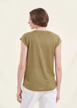 T-shirt Kaki En Lin Manches Courtes -Mode Soldes Boutique FA TS DAVIA 739 b