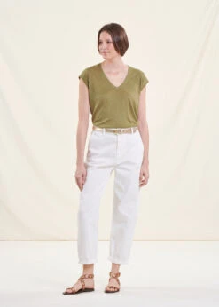 T-shirt Kaki En Lin Manches Courtes -Mode Soldes Boutique FA TS DAVIA 739 c