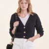 Gilet Bleu Marine Court Ajusté En Côtes Perlées -Mode Soldes Boutique FB GI CASTEL 608 1