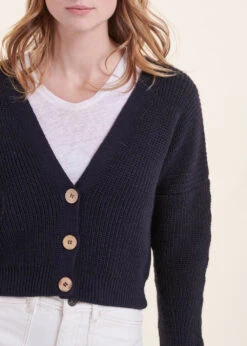 Gilet Bleu Marine Court Ajusté En Côtes Perlées -Mode Soldes Boutique FB GI CASTEL 608 6