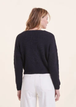 Gilet Bleu Marine Court Ajusté En Côtes Perlées -Mode Soldes Boutique FB GI CASTEL 608 b