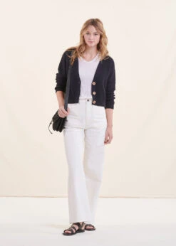 Gilet Bleu Marine Court Ajusté En Côtes Perlées -Mode Soldes Boutique FB GI CASTEL 608 c