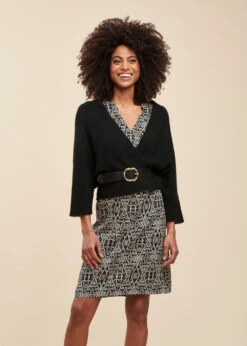 Gilet Noir Court Manches 3/4 En Maille