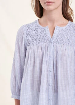 Chemisier Bleu à Fines Rayures En Coton Biologique -Mode Soldes Boutique FF CH SATINO F 1331 6 1
