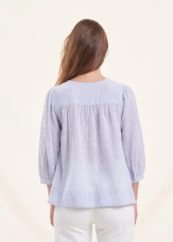 Chemisier Bleu à Fines Rayures En Coton Biologique -Mode Soldes Boutique FF CH SATINO F 1331 b