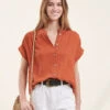 Chemisier Orange Ample En Gaze De Coton -Mode Soldes Boutique FF CH SILVIA A 153 1