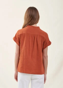 Chemisier Orange Ample En Gaze De Coton -Mode Soldes Boutique FF CH SILVIA A 153 b