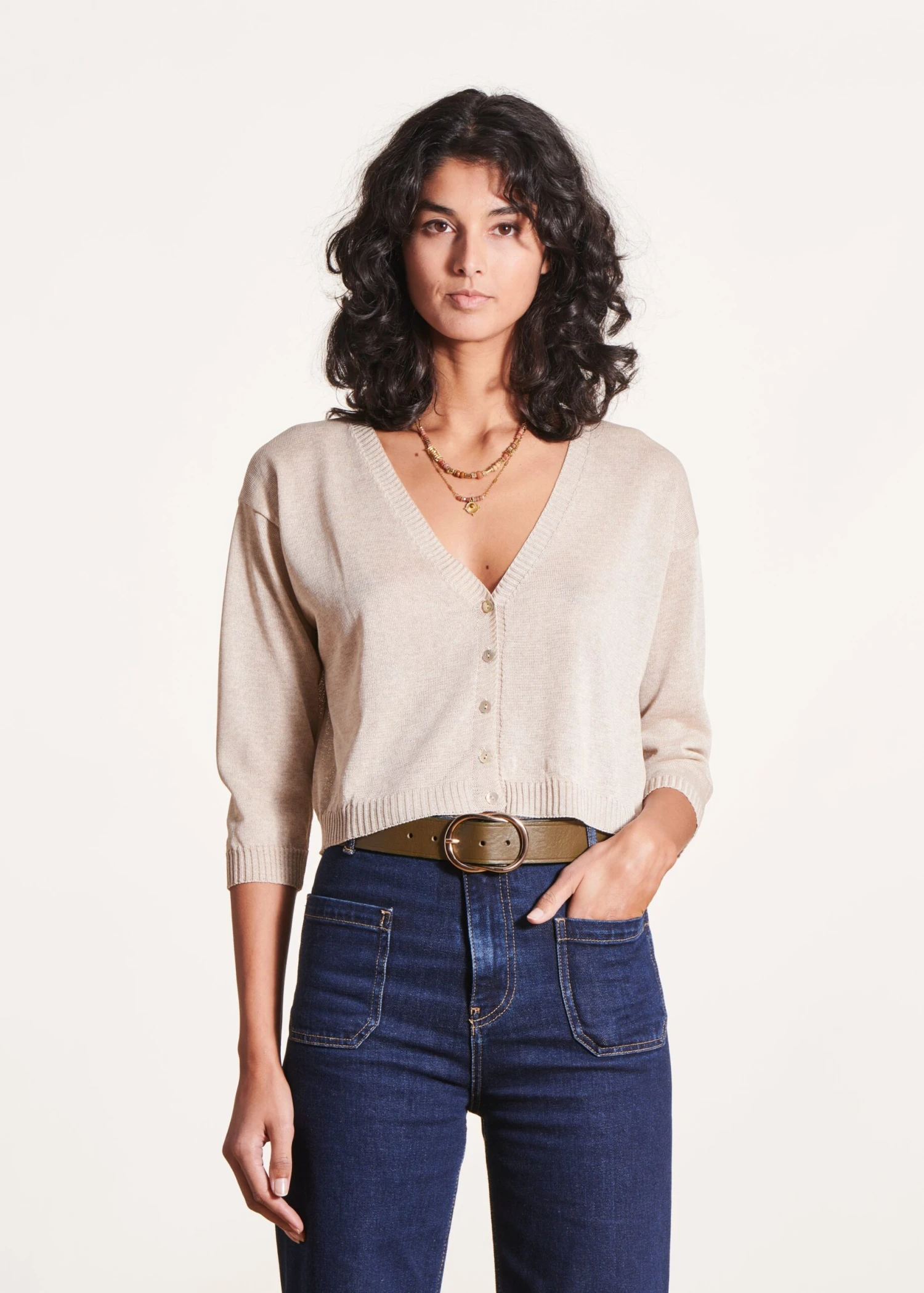 Gilet Court Doré Manches Longues Col V 3 Gilet Court Doré Manches Longues Col V