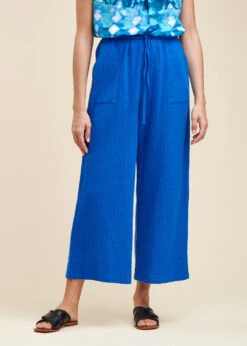 Pantacourt Bleu Roi En Gaze De Coton -Mode Soldes Boutique FF PA BACCHIO A 165 a