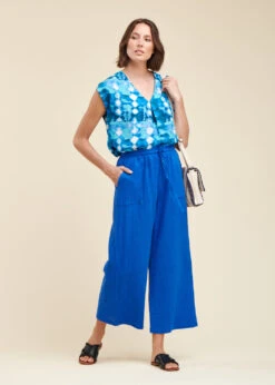 Pantacourt Bleu Roi En Gaze De Coton -Mode Soldes Boutique FF PA BACCHIO A 165 c