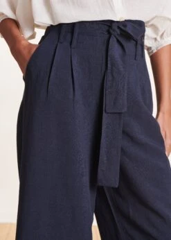 Pantalon Ample Bleu Foncé Taille Haute En Viscose Lin -Mode Soldes Boutique FF PA BARTOLI V 1424 6