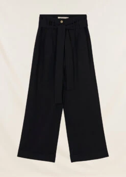 Pantalon Ample Noir Taille Haute En Viscose Lin -Mode Soldes Boutique FF PA BARTOLI V 700 7