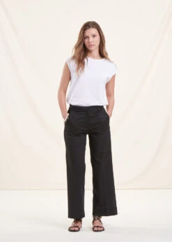 Pantalon Large Noir 7/8ème En Coton