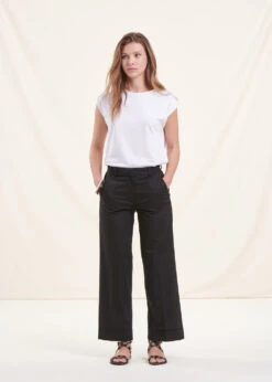 Pantalon Large Noir 7/8ème En Coton -Mode Soldes Boutique FF PA RONAC 700 c