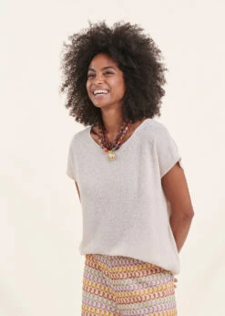 Pull écru Manches Courtes Maille Fine