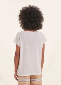Pull écru Manches Courtes Maille Fine -Mode Soldes Boutique FF PU SPHERE N 703 b