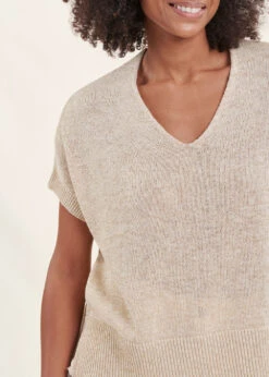 Pull Manches Courtes Beige Maille Irisée -Mode Soldes Boutique FF PU SWOUTCH 704 6