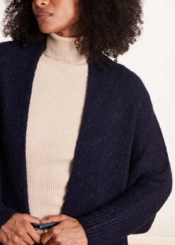 Gilet Bleu Marine Mi-long Oversize En Maille Irisée -Mode Soldes Boutique FG GI CAMILLE M 608 6