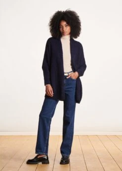 Gilet Bleu Marine Mi-long Oversize En Maille Irisée -Mode Soldes Boutique FG GI CAMILLE M 608 a