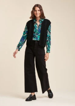 Gilet Noir Sans Manches Court En Maille -Mode Soldes Boutique FG GI TIK 700 c