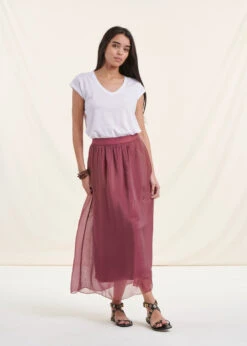 Jupe Longue Terracotta En Voile Taille élastique -Mode Soldes Boutique FG JU LAURENZ 1547 c