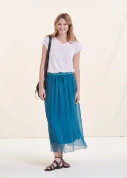 Jupe Longue Bleue En Voile Taille élastique