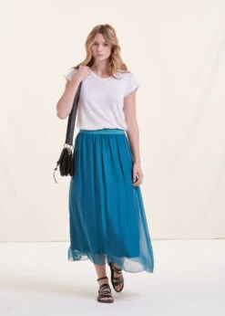 Jupe Longue Bleue En Voile Taille élastique -Mode Soldes Boutique FG JU LAURENZ 713 c