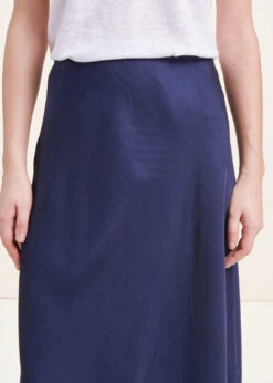 Jupe Longue Satin Bleu Foncé Fluide -Mode Soldes Boutique FG JU TORINO R 1424 6