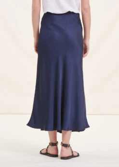 Jupe Longue Satin Bleu Foncé Fluide -Mode Soldes Boutique FG JU TORINO R 1424 b