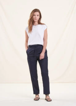 Pantalon Bleu Coupe Carotte -Mode Soldes Boutique FG PA CASCADE C 579 c