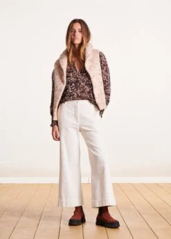 Pantalon écru 7/8ème En Velours Côtelé