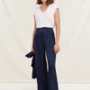 Pantalon Bleu Foncé Ample Fluide En Satin 1 Pantalon Bleu Foncé Ample Fluide En Satin -Mode Soldes Boutique FG PA TONI R 1424 1