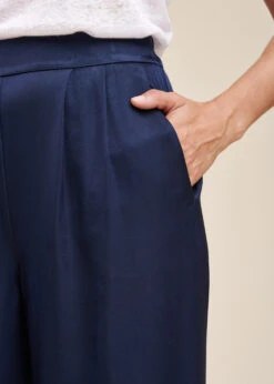 Pantalon Bleu Foncé Ample Fluide En Satin -Mode Soldes Boutique FG PA TONI R 1424 6