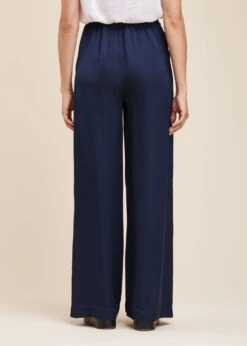 Pantalon Bleu Foncé Ample Fluide En Satin -Mode Soldes Boutique FG PA TONI R 1424 b