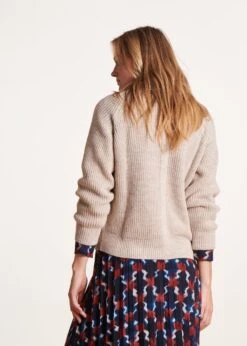Pull Beige Encolure V En Maille Côtes Perlées 10 Pull Beige Encolure V En Maille Côtes Perlées -Mode Soldes Boutique FG PU TARAX 1493 b