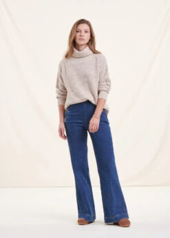 Pull Beige Col Boule En Maille Côtes Perlées -Mode Soldes Boutique FG PU TARIM 1493 c