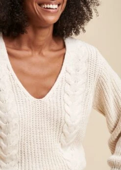Pull écru En Maille Encolure V -Mode Soldes Boutique FG PU TERNI 703 6