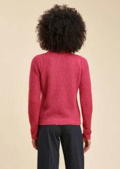 Pull Rose Mousseux Encolure Ronde -Mode Soldes Boutique FG PU TRACOL 1237 b