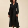 Robe Longue Faux Portefeuille Noire Manches Longues