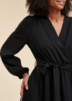 Robe Longue Faux Portefeuille Noire Manches Longues -Mode Soldes Boutique FG RO TORDULA G 700 6