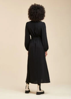 Robe Longue Faux Portefeuille Noire Manches Longues -Mode Soldes Boutique FG RO TORDULA G 700 b