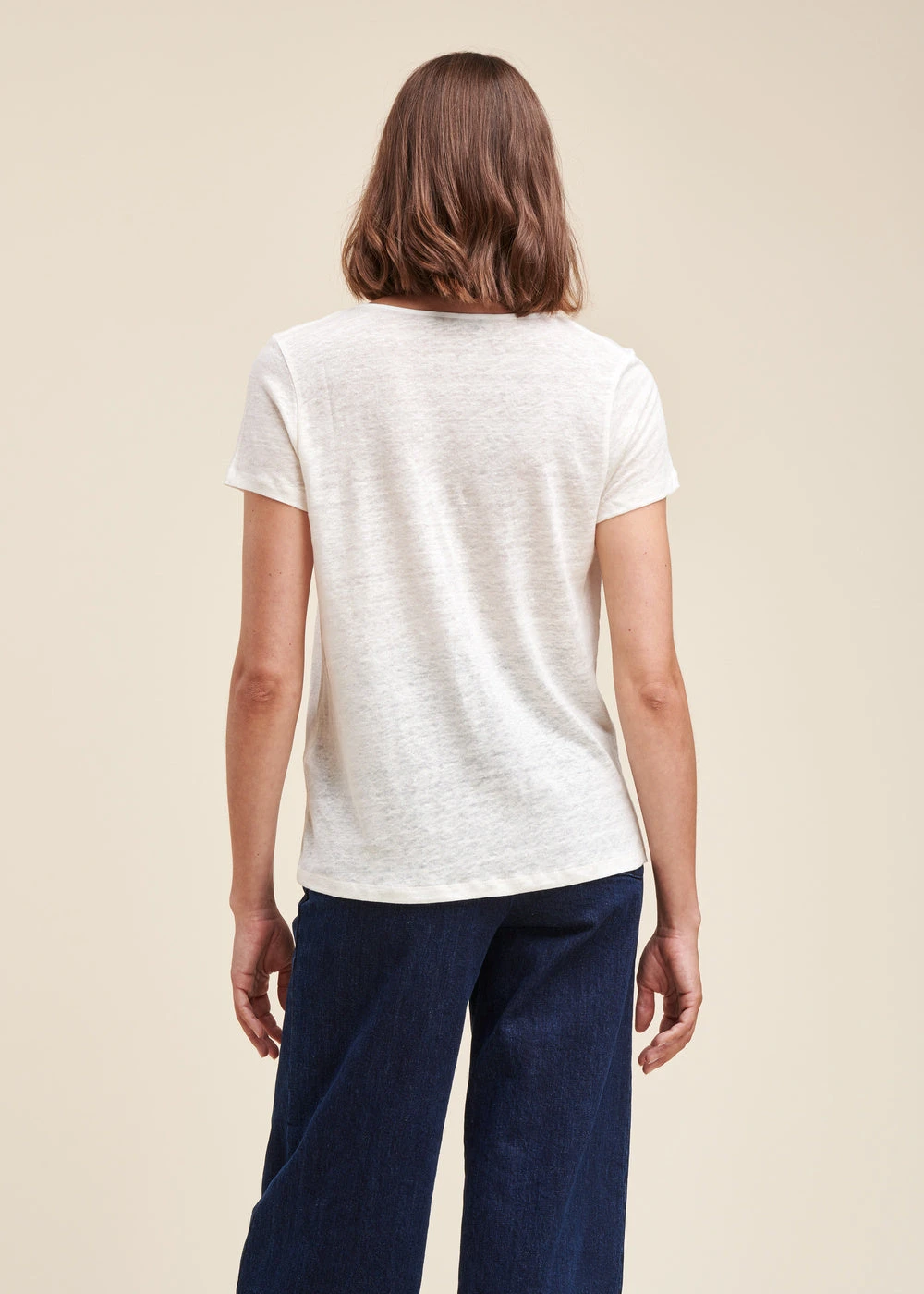 T-shirt Blanc En Lin Manches Courtes 5 T-shirt Blanc En Lin Manches Courtes – Image 3