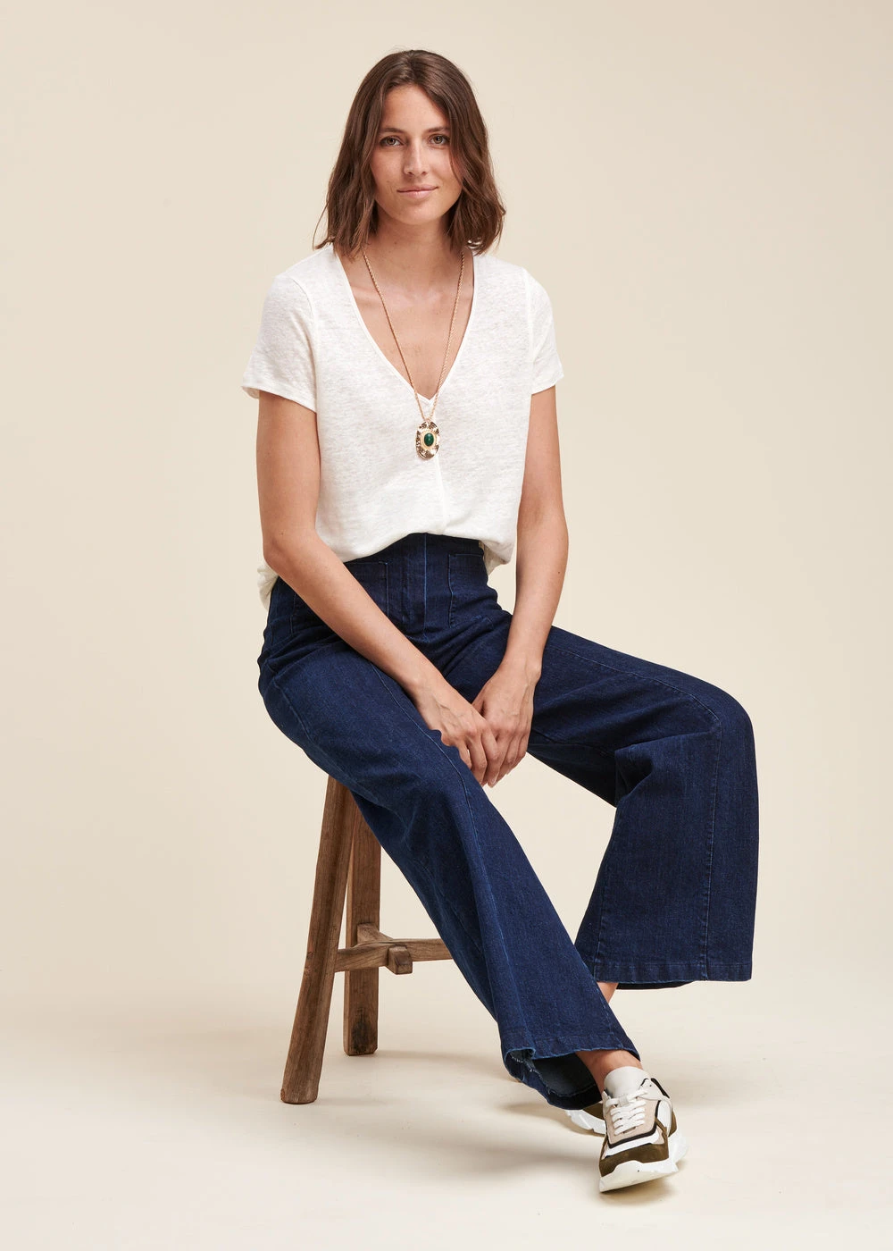 T-shirt Blanc En Lin Manches Courtes 8 T-shirt Blanc En Lin Manches Courtes – Image 6