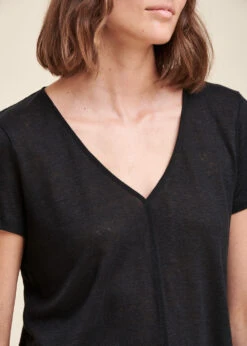T-shirt Noir En Lin Manches Courtes 12 T-shirt Noir En Lin Manches Courtes -Mode Soldes Boutique FG TS TELIA 700 6