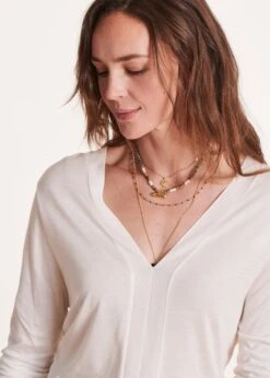 T-shirt Blanc Ample Encolure V -Mode Soldes Boutique FG TS TETIRI 703 6