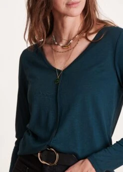 T-shirt Bleu Pétrole Encolure V -Mode Soldes Boutique FG TS TOUKINI J 805 6